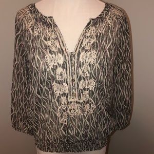 Anthropology Daniel Rainn Sheer Long Sleeve Elasticized Banded Waist Blouse